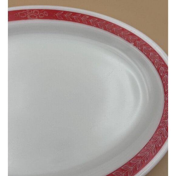 Vintage Corning Decor Dinnerware 12" Oval Platter With Red Autumn Bands Pyrex - Picture 3 of 7